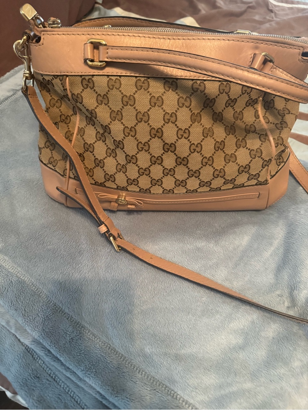 Gucci Brown GG Canvas and Tan Leather Crossbody Bag
